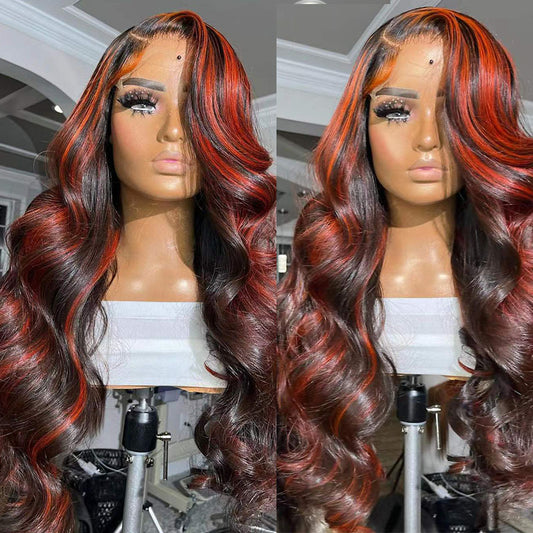 Lace Frontal Burgundy Highlight Closure Wigs